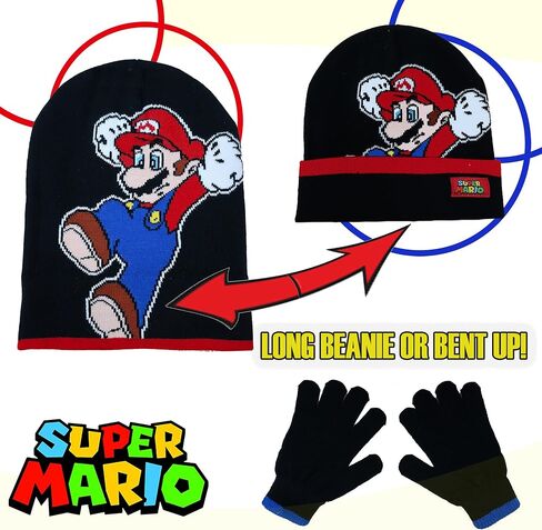 Nintendo Super Mario Boys Winter Hat and Gloves Cold Weather Set, Age 4-7 in Saudi Arabia