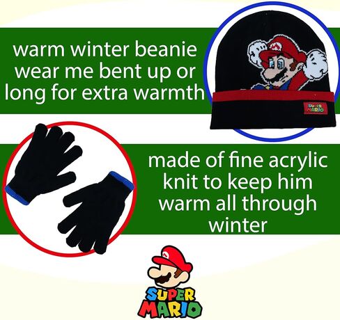 Nintendo Super Mario Boys Winter Hat and Gloves Cold Weather Set, Age 4-7 in Saudi Arabia