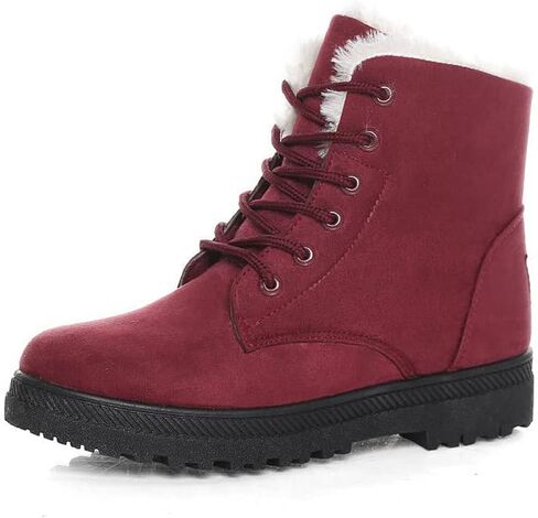 SHIBEVER Winter Snow Boots for Women: Warm Fur Lined Ankle Boots Comfortable Suede Lace Up Booties Cute Flat Shoes in Kuwait