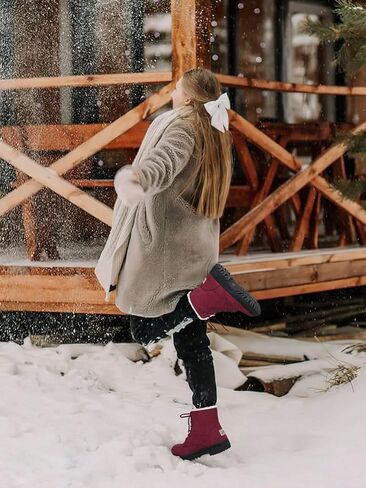 SHIBEVER Winter Snow Boots for Women: Warm Fur Lined Ankle Boots Comfortable Suede Lace Up Booties Cute Flat Shoes in Kuwait