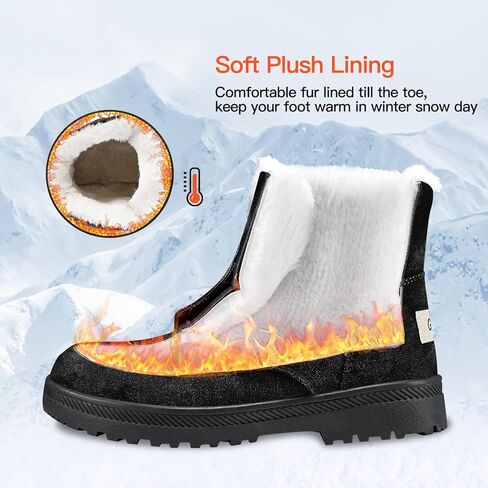 SHIBEVER Winter Snow Boots for Women: Warm Fur Lined Ankle Boots Comfortable Suede Lace Up Booties Cute Flat Shoes in Kuwait