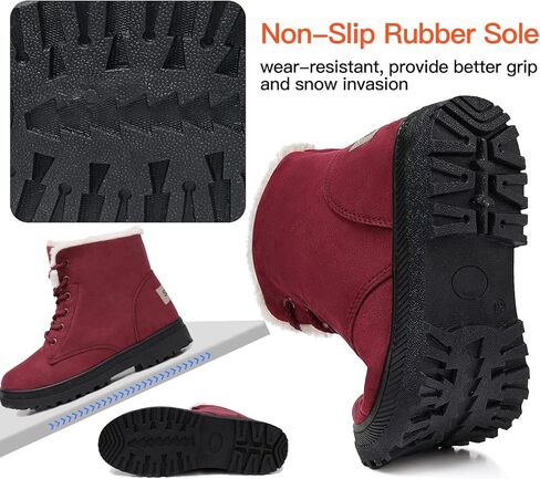 SHIBEVER Winter Snow Boots for Women: Warm Fur Lined Ankle Boots Comfortable Suede Lace Up Booties Cute Flat Shoes in Kuwait
