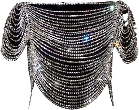 ستونفانز قلادة كتف وسلسلة للجسم للنساء، قلادة زعنفة للعروس من حجر الراين، سلسلة كتف للنساء، مجوهرات للجسم للسهرة، حجر الراين، بدون احجار كريمة in Kuwait