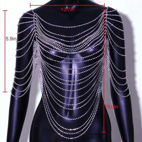 ستونفانز قلادة كتف وسلسلة للجسم للنساء، قلادة زعنفة للعروس من حجر الراين، سلسلة كتف للنساء، مجوهرات للجسم للسهرة، حجر الراين، بدون احجار كريمة in Kuwait