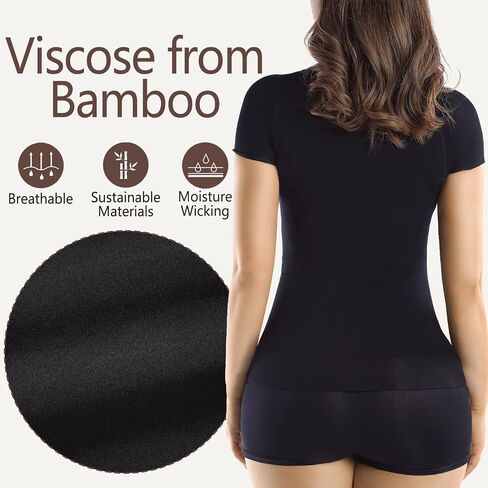 +MD Women's Seamless T-Shirt Scoop Neck Short Sleeve Comfort Light Control Shapewear Undershirt Pyjamas Black XL in Kuwait