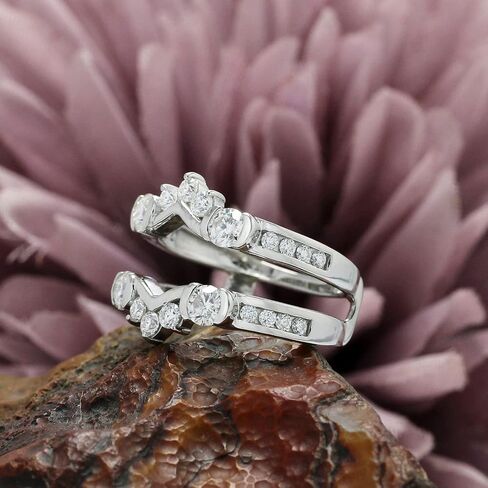 Enhancer Guard Ring for Women 1 CT Round Lab Created Moissanite or Lab Grown Diamond Wedding Band Stacking Ring in 10k / 14K Solid White Gold or 14K Gold Plated Sterling Silver Jewelry for Her in Kuwait