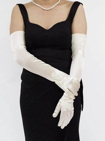 Women's Long Satin Gloves 1920s Opera Bridal Wedding Dance Halloween costume Evening Party Gloves 22 inch in Kuwait