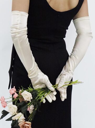 Women's Long Satin Gloves 1920s Opera Bridal Wedding Dance Halloween costume Evening Party Gloves 22 inch in Kuwait