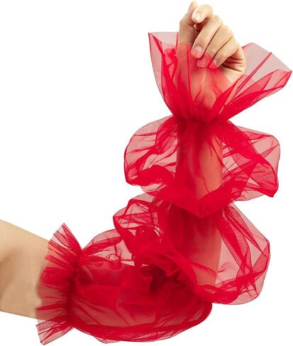 QRBTSCL Women's Long Tulle Gloves Lace Semi Sheer Ruffle Sleeves Fingerless Gloves Sunscreen Dress Costume Accessory in Kuwait