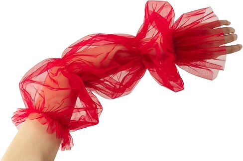 QRBTSCL Women's Long Tulle Gloves Lace Semi Sheer Ruffle Sleeves Fingerless Gloves Sunscreen Dress Costume Accessory in Kuwait