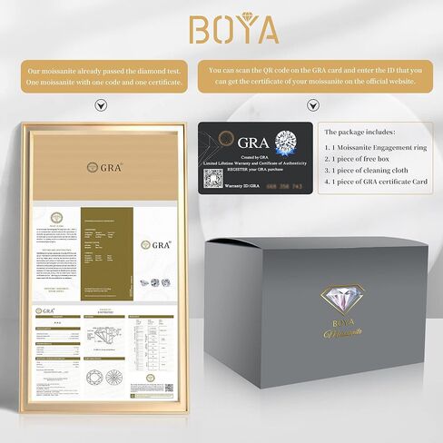 Boya خاتم مويسانيتي 1-2 قيراط، خاتم سوليتير من الفضة الإسترليني مطلي بالبلاتينيوم للنساء، خطوبة، وعد، خاتم زفاف in Saudi Arabia