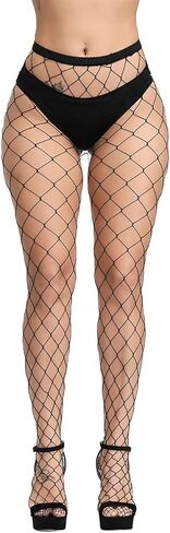 جوارب شبكية من SAFSOU للنساء، شبكة صيد السمك سوداء مع أصابع معززة، جوارب شبكية مقاس كبير مع مرونة عالية in Kuwait