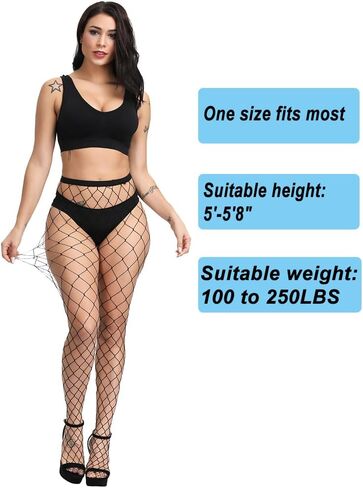 جوارب شبكية من SAFSOU للنساء، شبكة صيد السمك سوداء مع أصابع معززة، جوارب شبكية مقاس كبير مع مرونة عالية in Kuwait