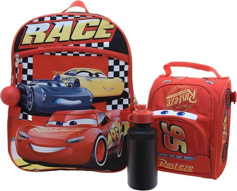 Disney Pixar Cars Girls & Boys 4 Piece Backpack Set, Kids 16" School Bag with Front Zip Pocket, Red & Black in Saudi Arabia