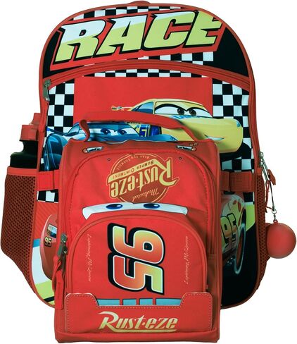 Disney Pixar Cars Girls & Boys 4 Piece Backpack Set, Kids 16" School Bag with Front Zip Pocket, Red & Black in Saudi Arabia