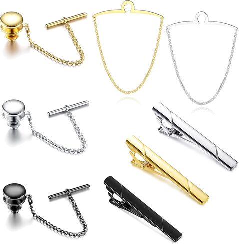 ثناراز 8 قطع التعادل كليب للرجال التعادل شريط كليب للربطات العادية ربطة العنق رجل التعادل Tacks كلاتش مع سلسلة الزفاف مشبك التعادل مع صندوق هدايا، معدن، مكعب زركونيا, معدن, زركونيا مكعب in Kuwait