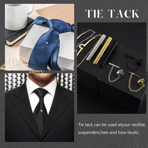 ثناراز 8 قطع التعادل كليب للرجال التعادل شريط كليب للربطات العادية ربطة العنق رجل التعادل Tacks كلاتش مع سلسلة الزفاف مشبك التعادل مع صندوق هدايا، معدن، مكعب زركونيا, معدن, زركونيا مكعب in Kuwait