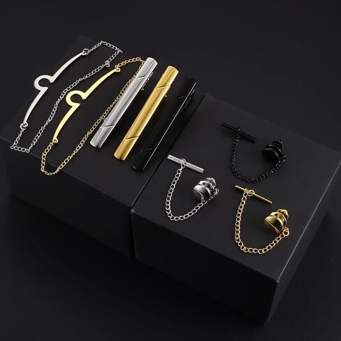 ثناراز 8 قطع التعادل كليب للرجال التعادل شريط كليب للربطات العادية ربطة العنق رجل التعادل Tacks كلاتش مع سلسلة الزفاف مشبك التعادل مع صندوق هدايا، معدن، مكعب زركونيا, معدن, زركونيا مكعب in Kuwait