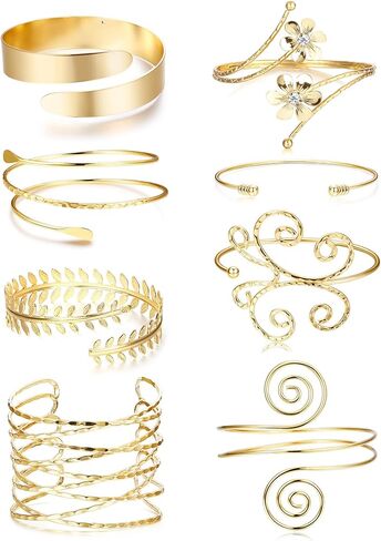 FIBO STEEL 8 Pcs Arm Cuff Upper Arm Band Cuff Bracelet Bangle for Women Gold Adjustable Minimalist Simple Leaf Butterfly Coil Armband Set in Saudi Arabia