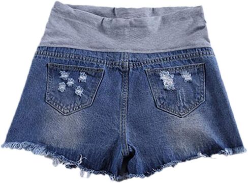 شورت جينز نسائي من zenicham ذو فتحة ممزقة وشرابة عالية الخصر للنساء الحوامل in Kuwait