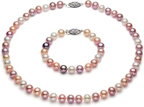 مجموعة لؤلؤ مستثف متعدد الألوان 7.5-8 مم AA+ جودة مشبك فضة استرليني - بريميوم بيرل, لؤلؤ in Kuwait