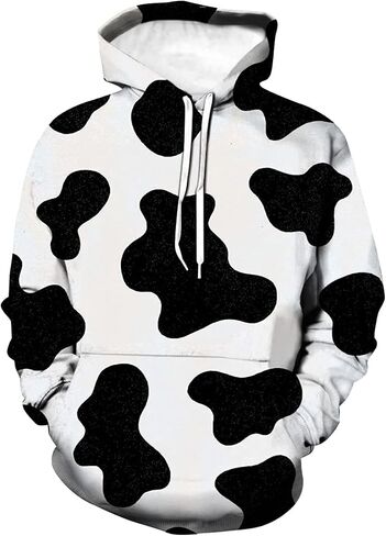 Hisayhe Unisex Novelty Hooded Sweatshirt 3D Cow Print Funny Hoodie Pullover in Kuwait