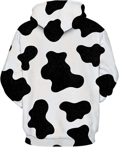 Hisayhe Unisex Novelty Hooded Sweatshirt 3D Cow Print Funny Hoodie Pullover in Kuwait
