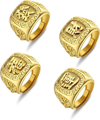 بستيل 4 قطع خواتم مطلية بالذهب للرجال خاتم مغني الراب كانجي خاتم الثراء / الحظ / الثروة مجموعة خواتم الحظ المفتوحة القابلة للتعديل in Kuwait