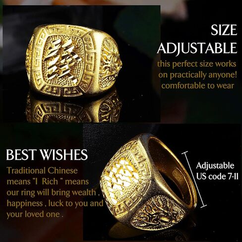 بستيل 4 قطع خواتم مطلية بالذهب للرجال خاتم مغني الراب كانجي خاتم الثراء / الحظ / الثروة مجموعة خواتم الحظ المفتوحة القابلة للتعديل in Kuwait