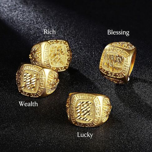 بستيل 4 قطع خواتم مطلية بالذهب للرجال خاتم مغني الراب كانجي خاتم الثراء / الحظ / الثروة مجموعة خواتم الحظ المفتوحة القابلة للتعديل in Kuwait