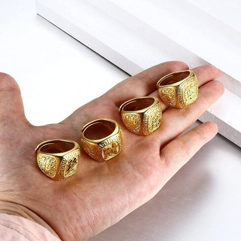 بستيل 4 قطع خواتم مطلية بالذهب للرجال خاتم مغني الراب كانجي خاتم الثراء / الحظ / الثروة مجموعة خواتم الحظ المفتوحة القابلة للتعديل in Kuwait