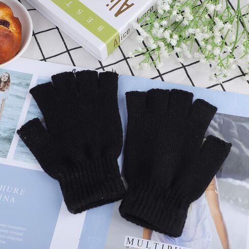 Cooraby 2 Pairs Thickened Cashmere Warm Half Finger Gloves Winter Knitted Fingerless Gloves for Men and Women in Saudi Arabia