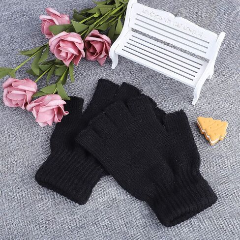 Cooraby 2 Pairs Thickened Cashmere Warm Half Finger Gloves Winter Knitted Fingerless Gloves for Men and Women in Saudi Arabia