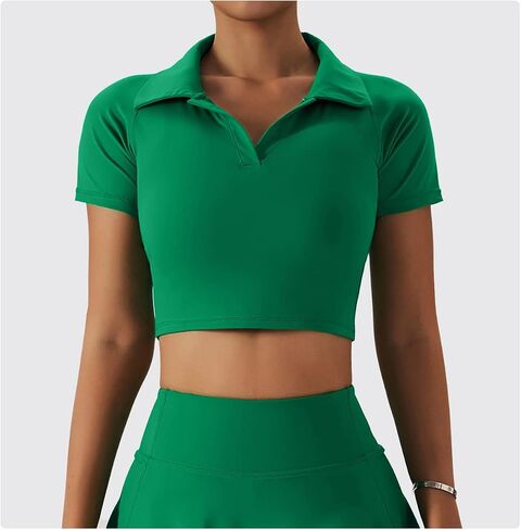 2 Piece Tennis Dress for Women High Waist Pleated Tennis Skirt with Shorts Short Sleeve Crop Golf Workout Skirts Sets in Kuwait