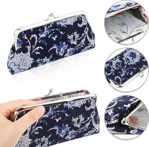 Oyachic 2 Packs Large Floral Coin Purses Canvas Cash Wallet Make Up Cellphone Bag Vintage Change Pouch Key Holder Kiss lock Clasp Clutch in Kuwait