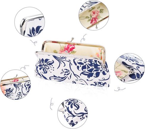 Oyachic 2 Packs Large Floral Coin Purses Canvas Cash Wallet Make Up Cellphone Bag Vintage Change Pouch Key Holder Kiss lock Clasp Clutch in Kuwait