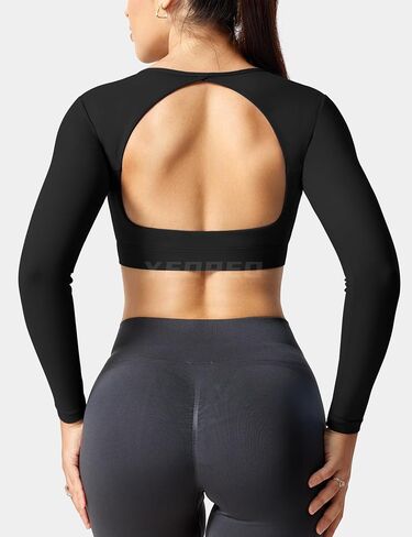 YEOREO Ultimate Workout Crop Tops for Women Long Sleeve Open Back Shirts Padded Bra Backless Yoga Gym Tops in Saudi Arabia