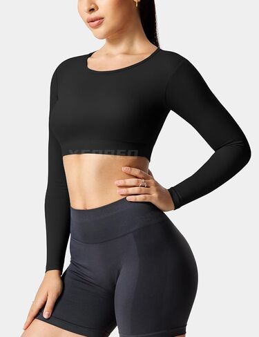 YEOREO Ultimate Workout Crop Tops for Women Long Sleeve Open Back Shirts Padded Bra Backless Yoga Gym Tops in Saudi Arabia