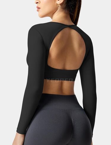 YEOREO Ultimate Workout Crop Tops for Women Long Sleeve Open Back Shirts Padded Bra Backless Yoga Gym Tops in Saudi Arabia