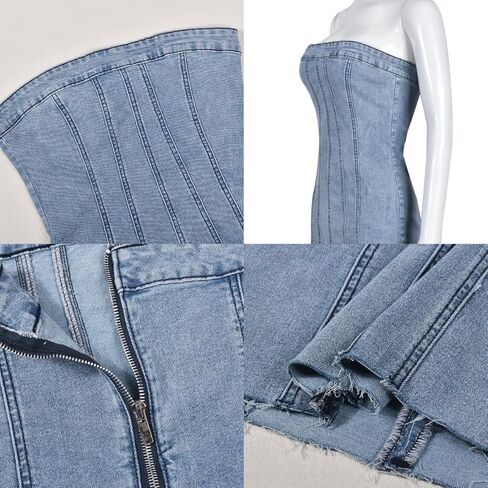YELLOOP Y2k Mini Dress Denim Tube Dress for Women Trendy Club Dresses for Women Going Out Dresses for Women in Kuwait