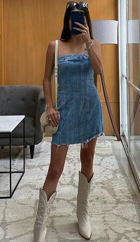 YELLOOP Y2k Mini Dress Denim Tube Dress for Women Trendy Club Dresses for Women Going Out Dresses for Women in Kuwait