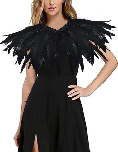 شال من AIDUZETY باللون الأسود الطبيعي من الريش - مناسب لحفلات الهالوين التنكرية ، باللون الأسود ، in Kuwait