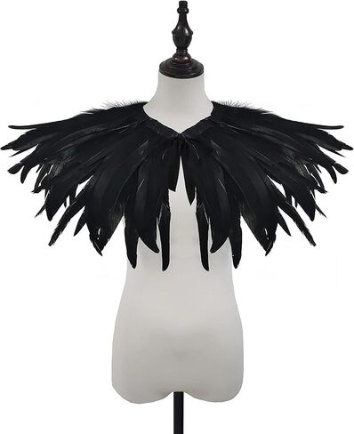 شال من AIDUZETY باللون الأسود الطبيعي من الريش - مناسب لحفلات الهالوين التنكرية ، باللون الأسود ، in Kuwait