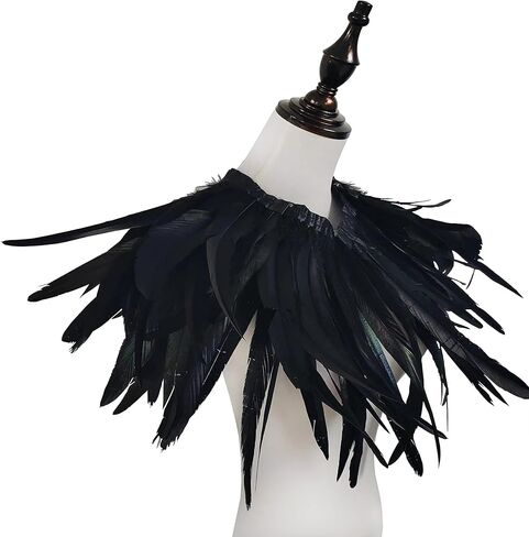 شال من AIDUZETY باللون الأسود الطبيعي من الريش - مناسب لحفلات الهالوين التنكرية ، باللون الأسود ، in Kuwait