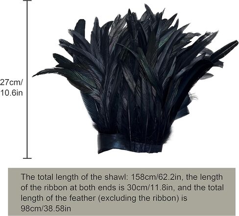 شال من AIDUZETY باللون الأسود الطبيعي من الريش - مناسب لحفلات الهالوين التنكرية ، باللون الأسود ، in Kuwait