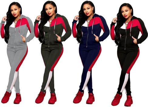 Nhicdns 2 قطعة ملابس للنساء عداء ببطء مجموعة نادي رسالة الفهد طباعة شريط المرقعة كم طويل العمل خارج Sweatsuits مجموعات in Kuwait