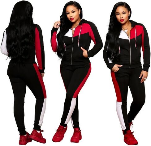 Nhicdns 2 قطعة ملابس للنساء عداء ببطء مجموعة نادي رسالة الفهد طباعة شريط المرقعة كم طويل العمل خارج Sweatsuits مجموعات in Kuwait