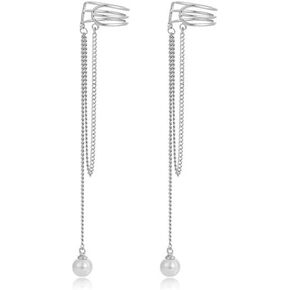 شرابة سلسلة اللؤلؤ الأذن كليب لا ثقب الكفة الأقراط سلسلة للنساء في سن المراهقة الفتيات الغضروف التفاف الأقراط شرابة سلسلة كليب على الأذن لا ثقب in Kuwait