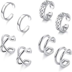 ORAZIO 4 أزواج من أقراط الأذن من الفضة الإسترلينية عيار 925 للنساء قابلة للتعديل وغير مثقوبة بمشبك وهمي على الغضروف الحلزوني ثقب الأذن فضية 4 أنماط مختلفة in Kuwait