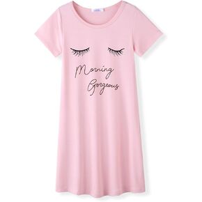 Arshiner Girls Nightgowns Summer Soft Cute Cartoon Print Pajama Sleep Dress for Kids 4-12 Years